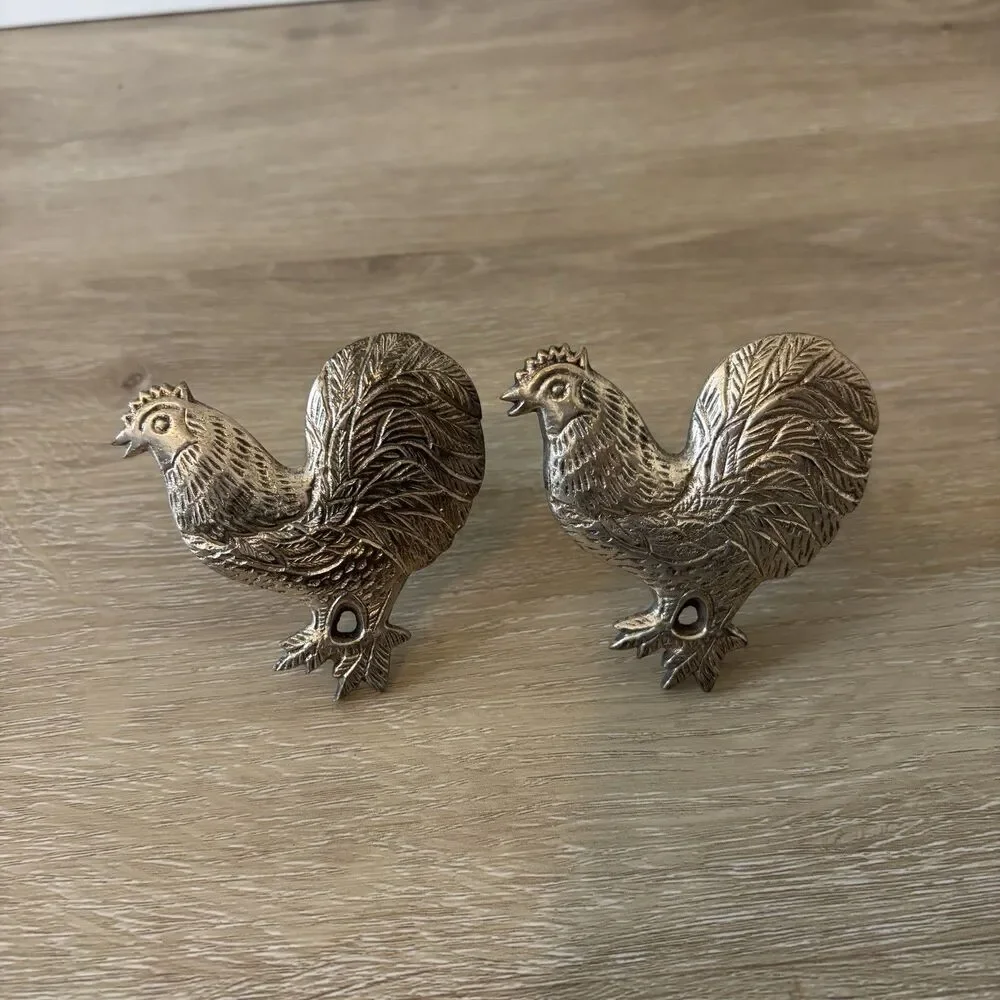 Vintage Metal Rooster Napkin Rings Set of 2 Farmhouse Country 3